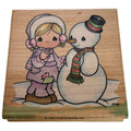 Precious Moments Rubber Stamp Katys Snowman Girl Christmas Winter Stampendous Card Making Wood Mounted