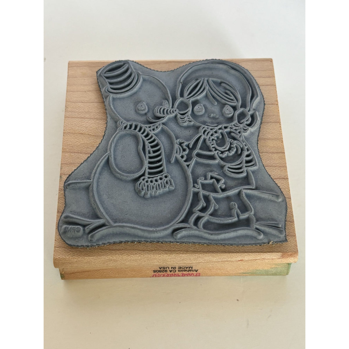 Precious Moments Rubber Stamp Katys Snowman Girl Christmas Winter Stampendous Card Making Wood Mounted