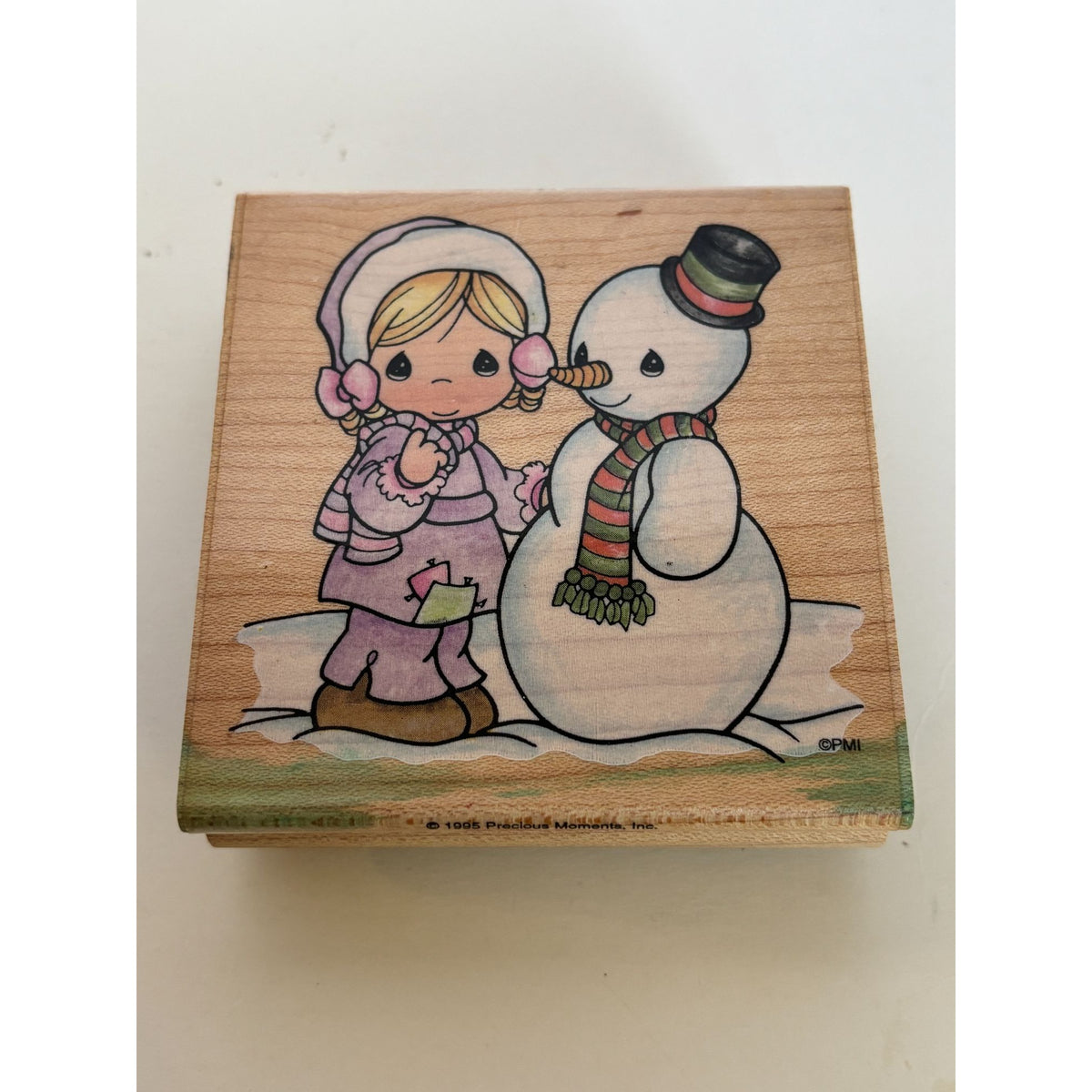 Precious Moments Rubber Stamp Katys Snowman Girl Christmas Winter Stampendous Card Making Wood Mounted