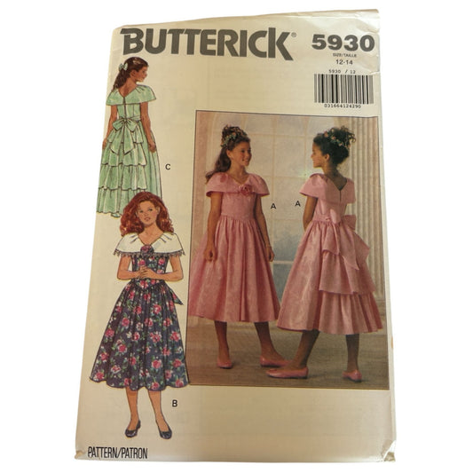 Butterick Sewing Pattern 5930 Dress Easter Spring Party Flower Girl 12 14 Uncut