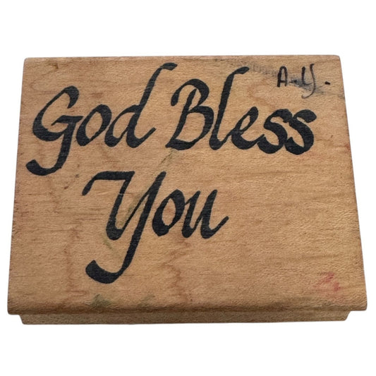 Double D Rubber Stamp God Bless You Religious Christian Sentiment Card Making