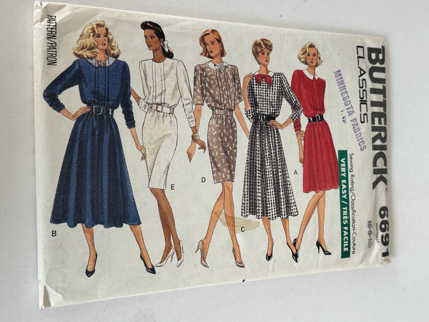 Butterick Sewing Pattern 6691 Midi Dress 80s Vintage Beginner Size 6 8 10 Uncut Day