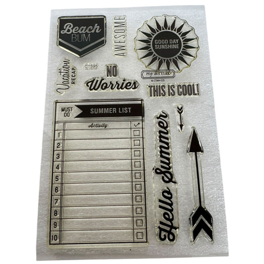 CTMH My Acrylix Acrylic Stamp Set Hello Summer No Worries Beach Bum Words C1595