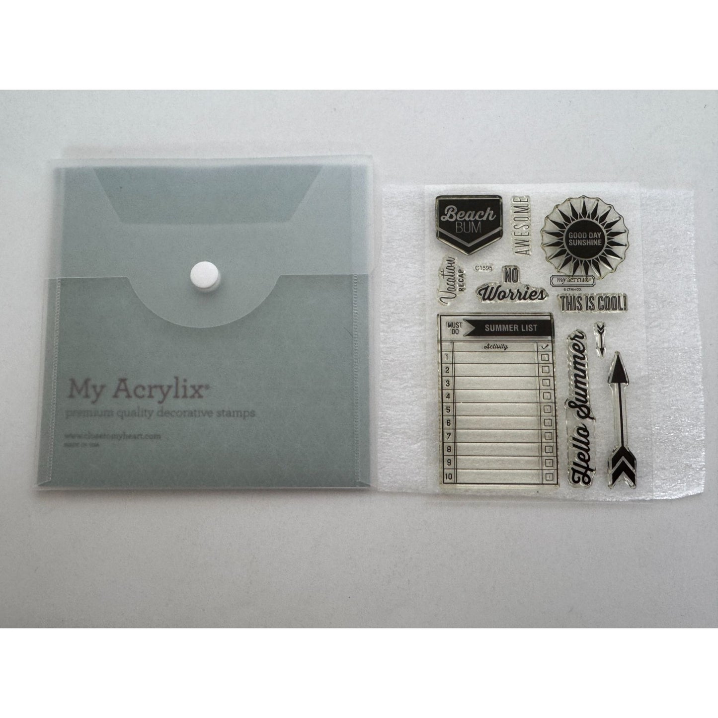 CTMH My Acrylix Acrylic Stamp Set Hello Summer No Worries Beach Bum Words C1595