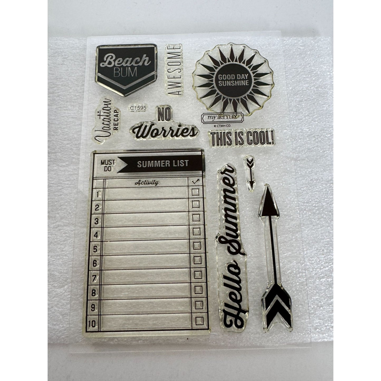 CTMH My Acrylix Acrylic Stamp Set Hello Summer No Worries Beach Bum Words C1595