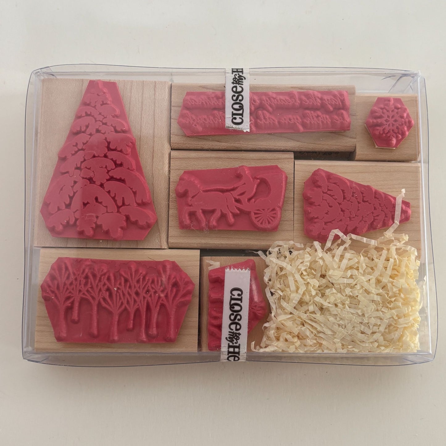 CTMH Wood Rubber Stamp Set Horse Buggy Silhouette Deer Christmas Tree Snowflake