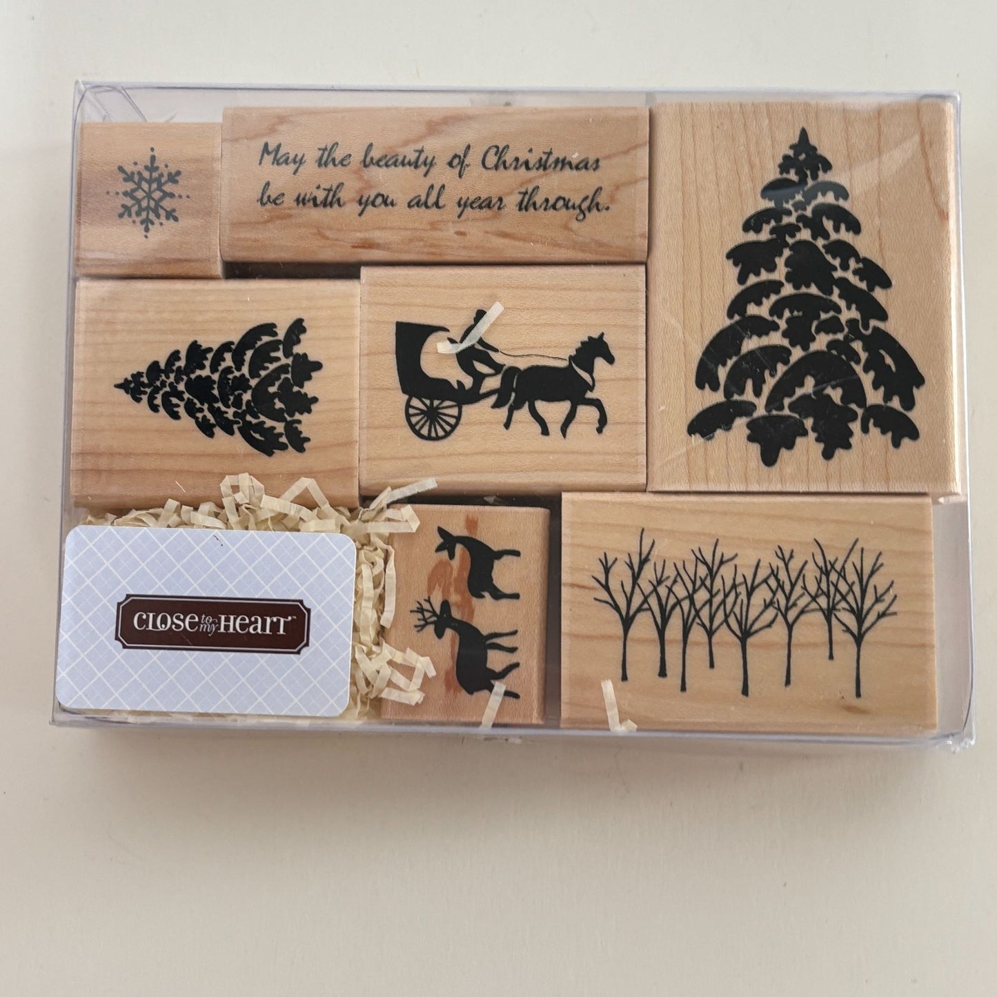 CTMH Wood Rubber Stamp Set Horse Buggy Silhouette Deer Christmas Tree Snowflake