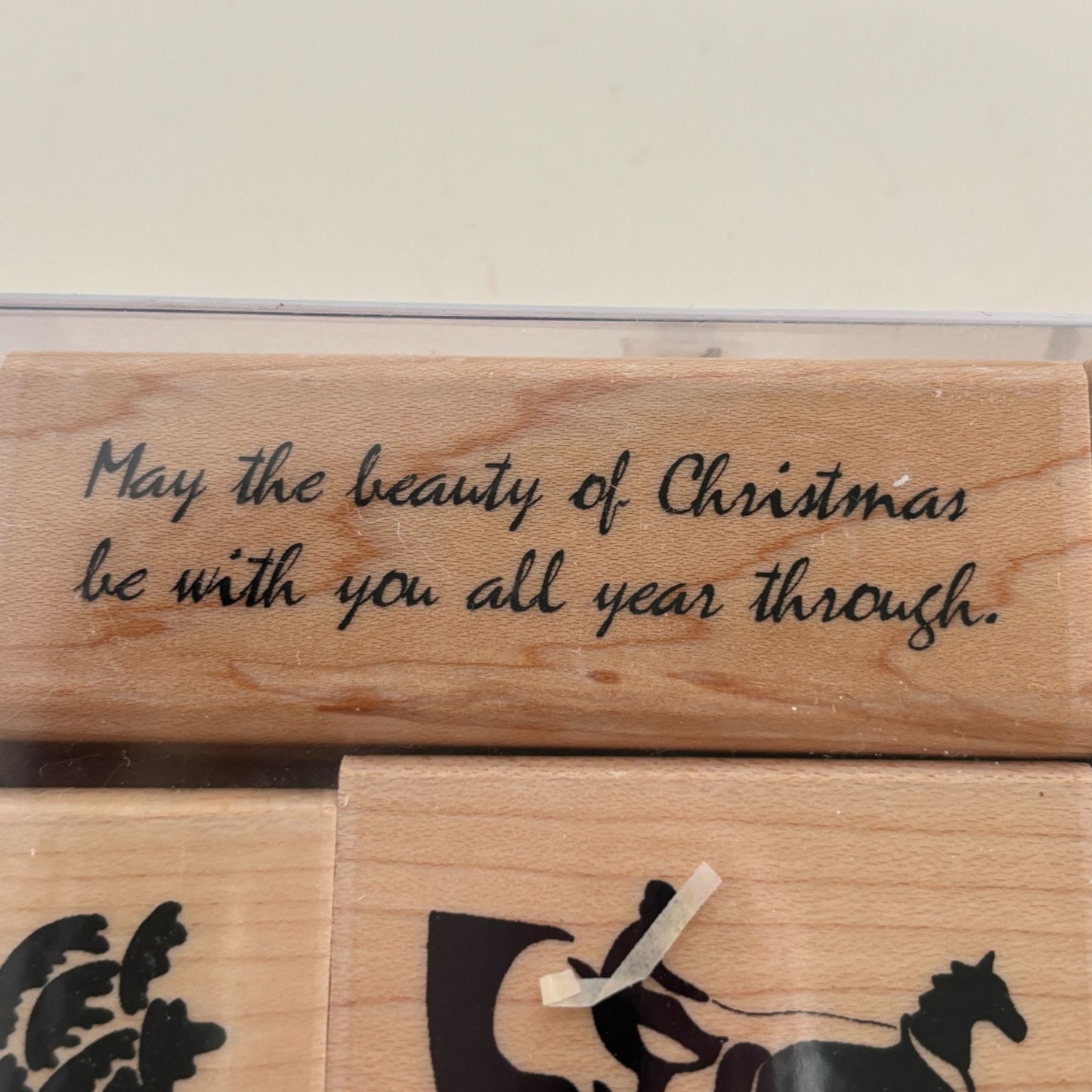 CTMH Wood Rubber Stamp Set Horse Buggy Silhouette Deer Christmas Tree Snowflake