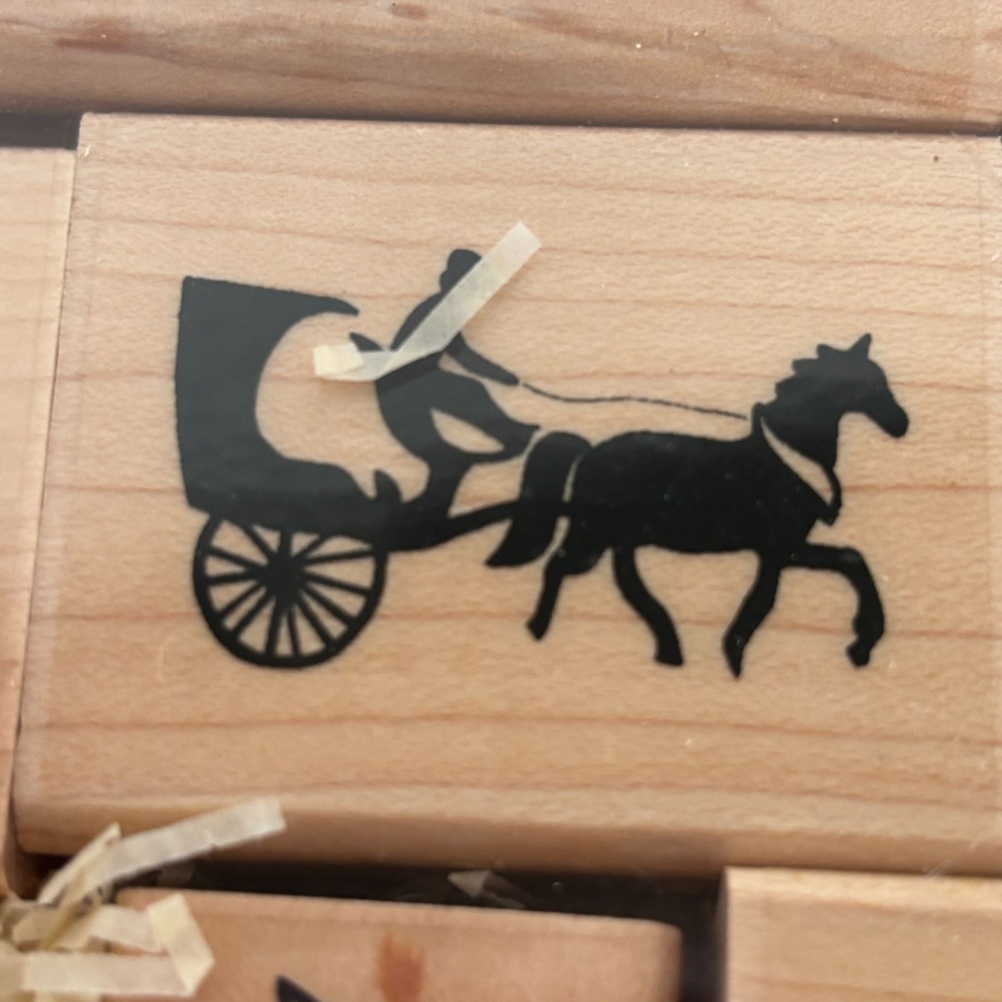 CTMH Wood Rubber Stamp Set Horse Buggy Silhouette Deer Christmas Tree Snowflake