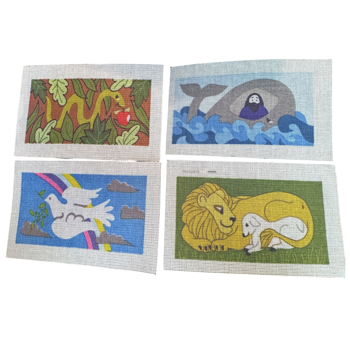 Biblical Needlepoint Canvas Set 4 Garden of Eden Noah Dove Lion Lamb Jonah Whale