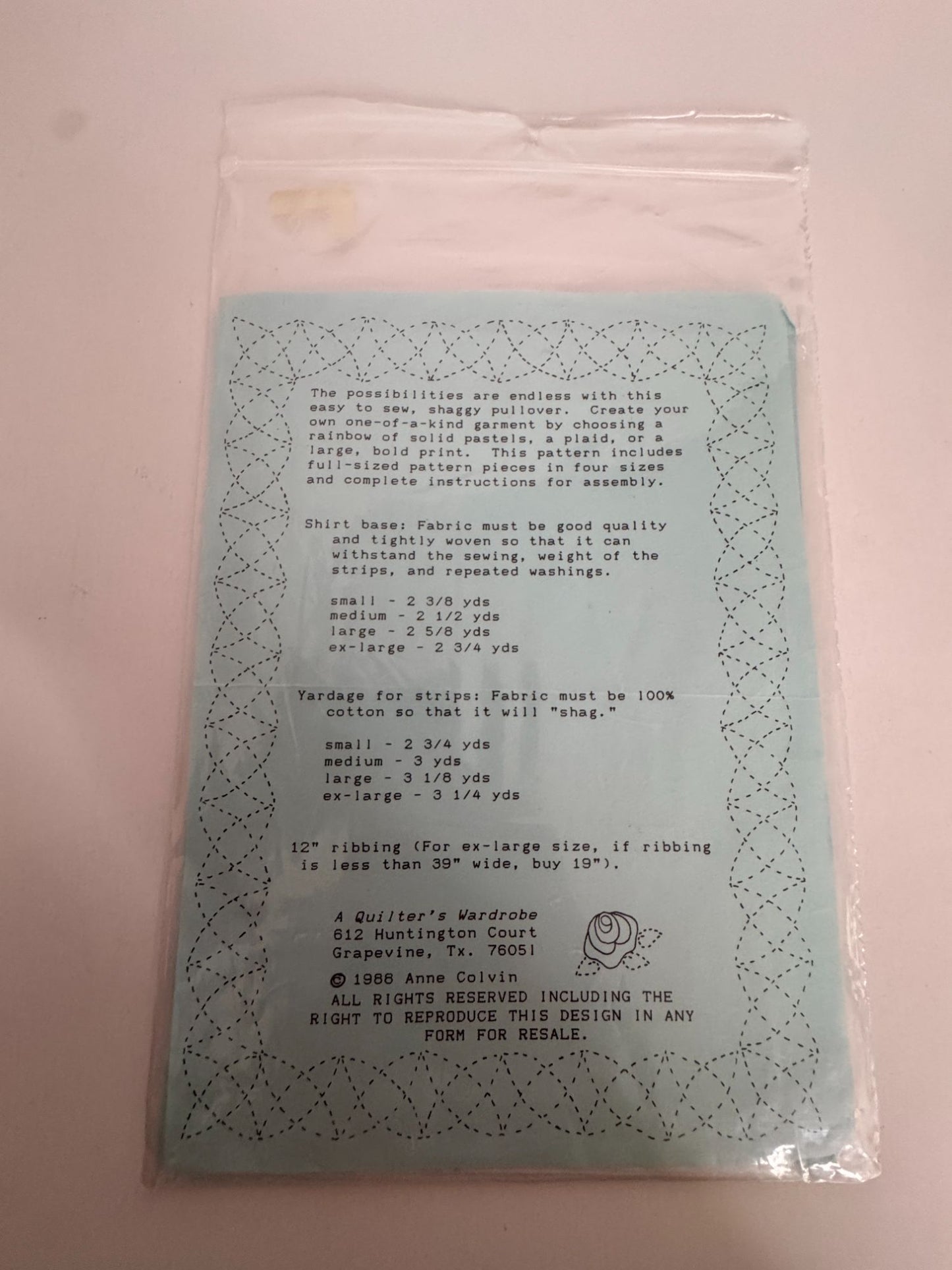 A Quilters Wardrobe Sewing Pattern Quilted Shaggy Pullover Shirt Fall S-XL