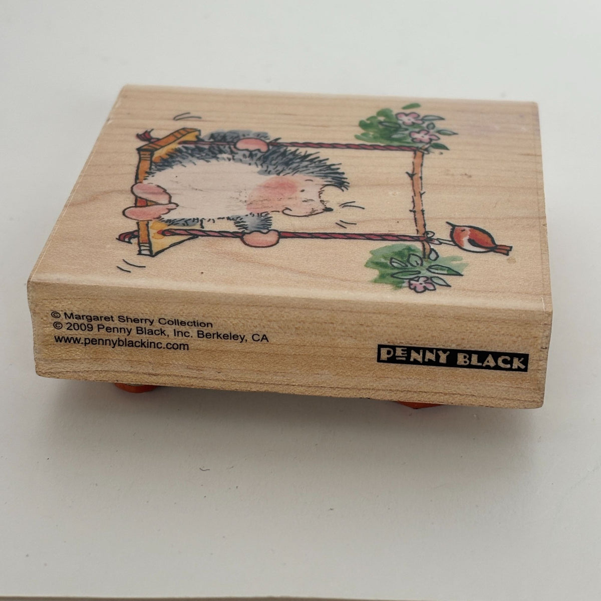Penny Black Rubber Stamp Hedgehog on Swing Friendly Surprise Bird Cardmaking Art Wood Mounted