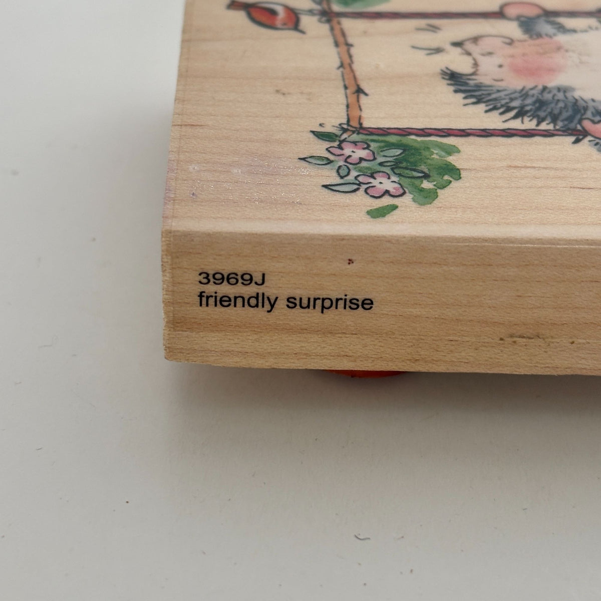 Penny Black Rubber Stamp Hedgehog on Swing Friendly Surprise Bird Cardmaking Art Wood Mounted