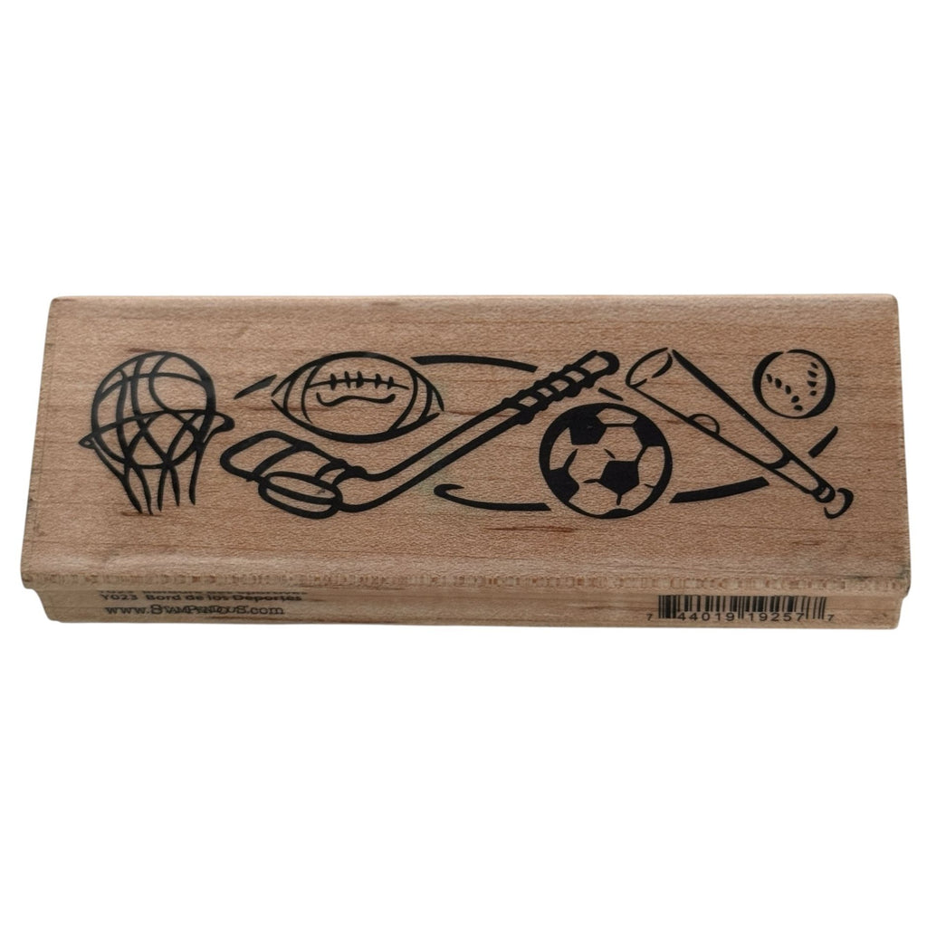 Stampendous Rubber Stamp Sports Border Basketball Football Hockey Soccer Ball