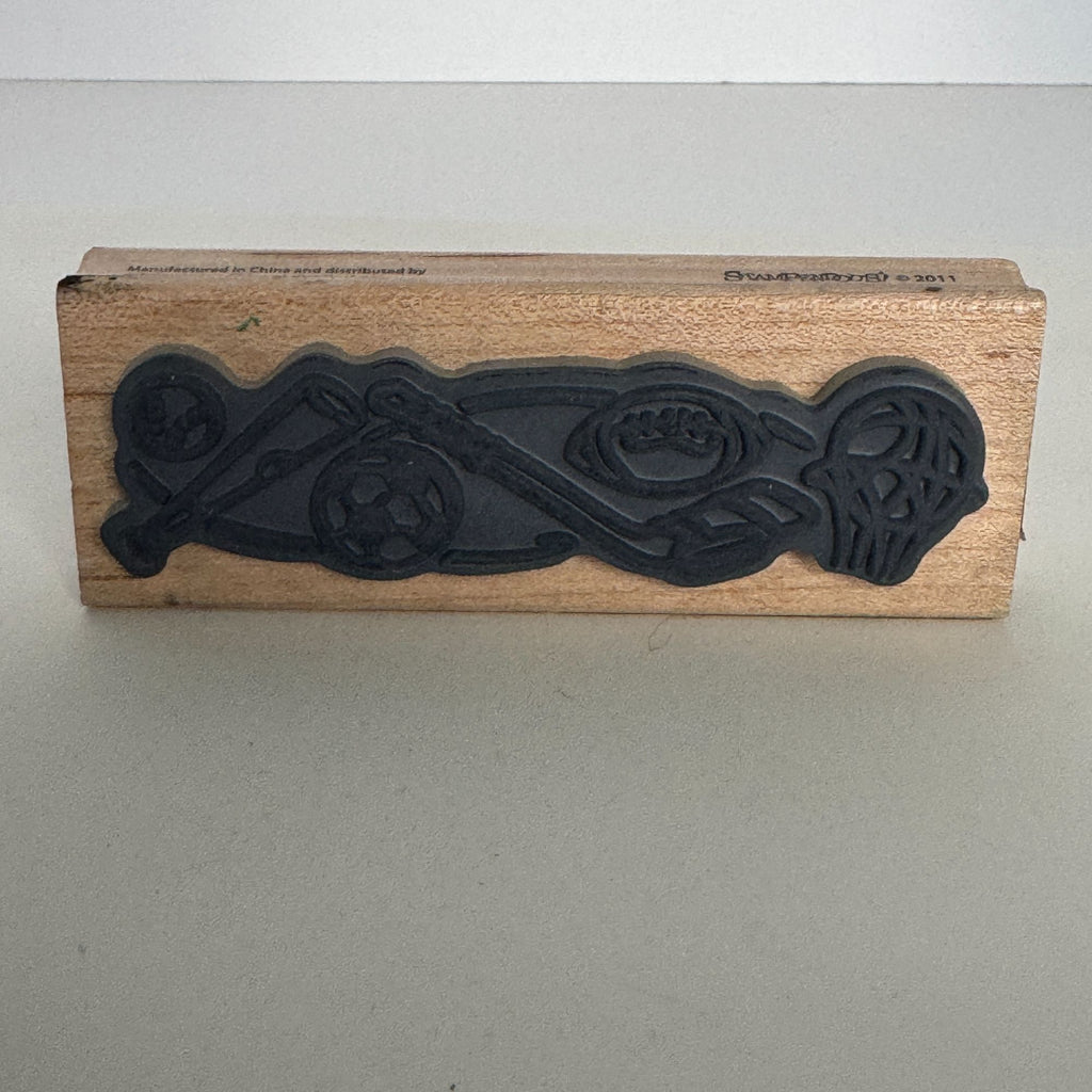 Stampendous Rubber Stamp Sports Border Basketball Football Hockey Soccer Ball