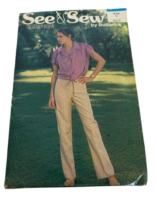Butterick Sewing Pattern 6212 Top Straight Legged Pants Outfit 12 Vintage 80s UC