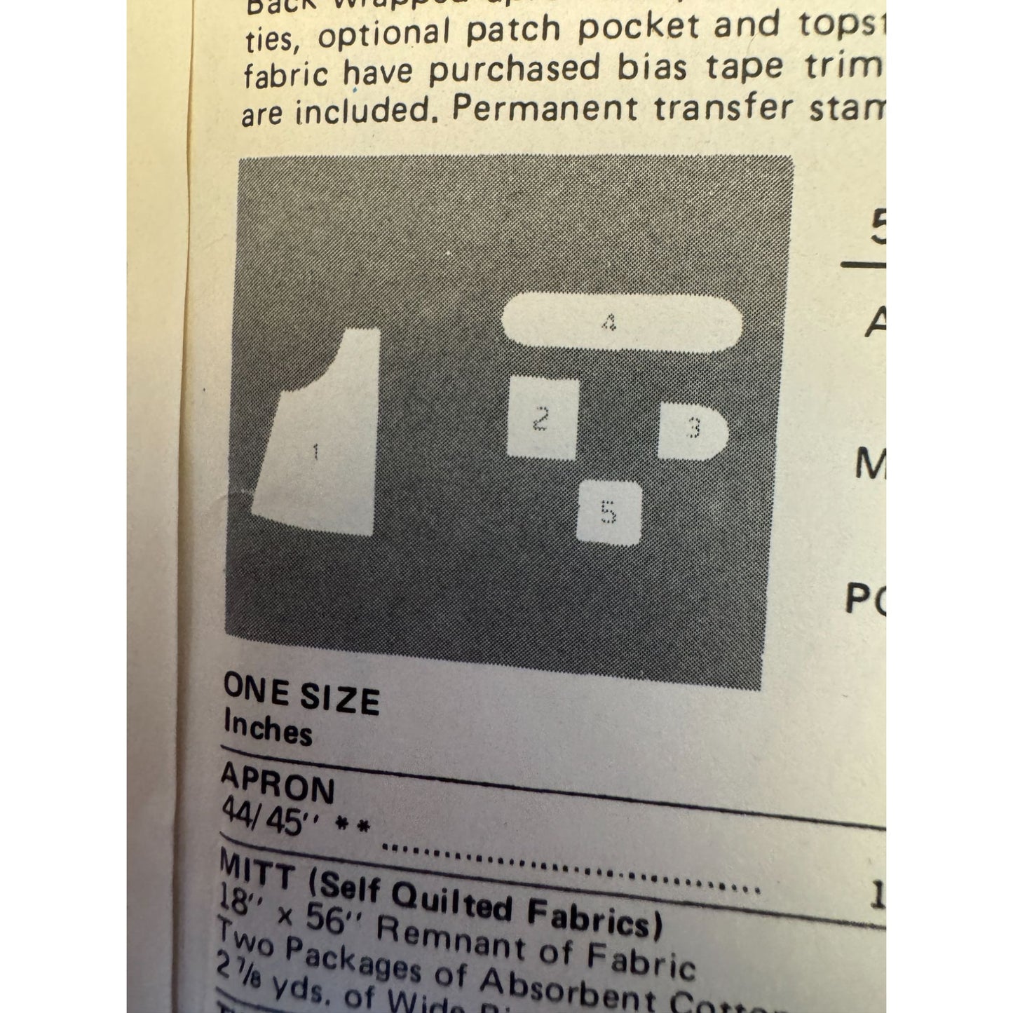 Butterick Sewing Pattern 6663 Kitchen Apron Potholder Baking Vintage 1980s Uncut
