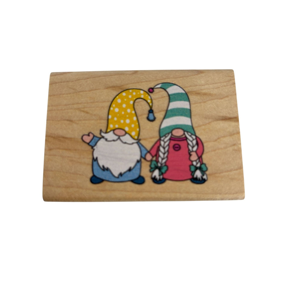 Stampabilities Rubber Stamp Gnome Couple Holding Hands Anniversary Card Making