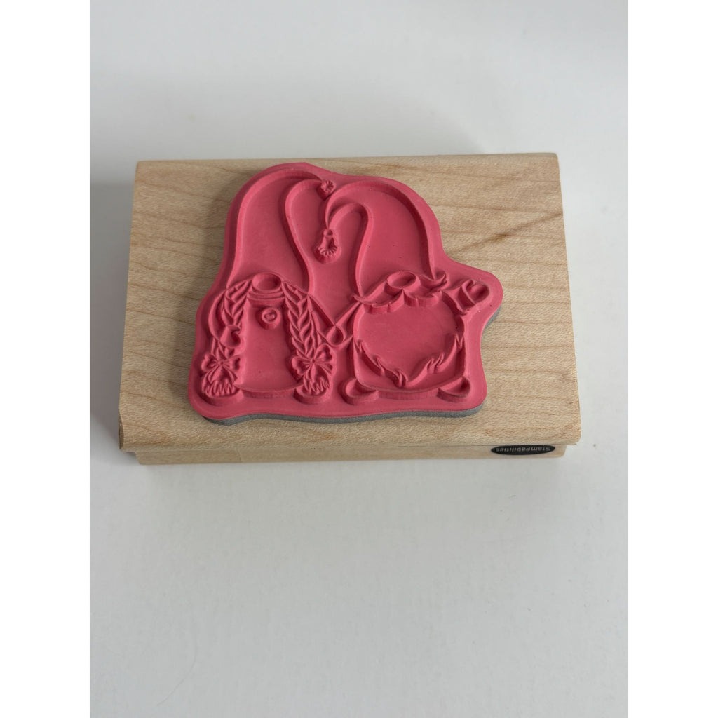 Stampabilities Rubber Stamp Gnome Couple Holding Hands Anniversary Card Making