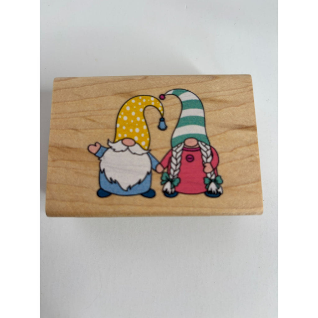 Stampabilities Rubber Stamp Gnome Couple Holding Hands Anniversary Card Making