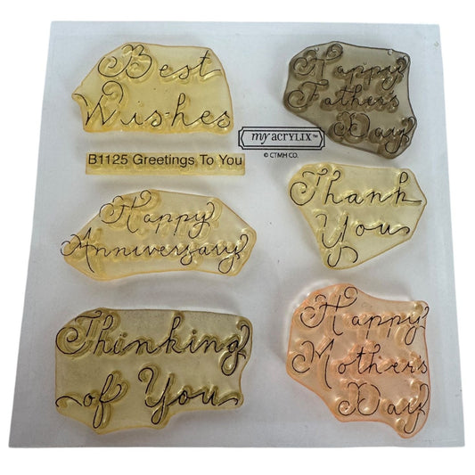 CTMH My Acrylix Acrylic Stamp Set Greetings to You Card Making Sentiments Words