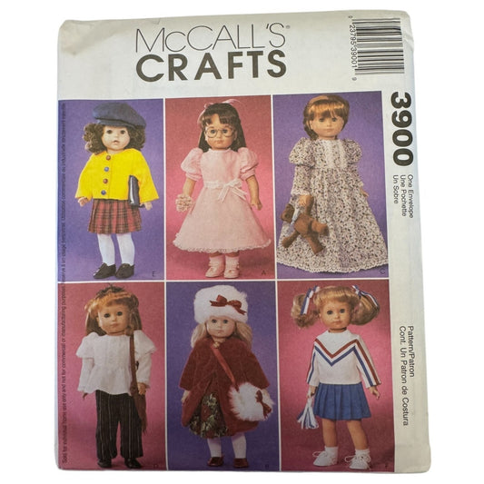 McCalls Sewing Pattern 3900 Doll Wardrobe Dress Coat Cheerleader Pajamas Y2K 18" Uncut
