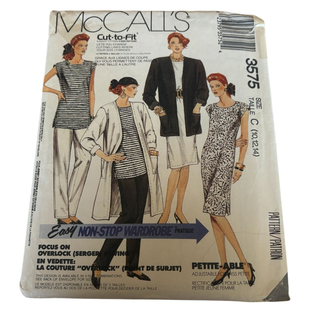 McCalls Sewing Pattern 3575 Duster Coat Dress Tunic Pants Jacket Work 10-14 UC