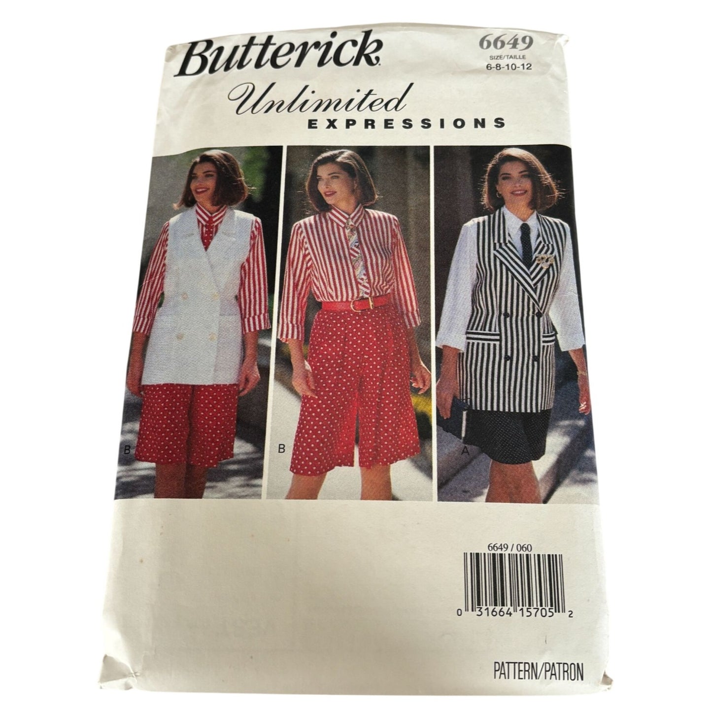 Butterick Sewing Pattern 6649 Vest Shirt Shorts Tie 90s Vintage Preppy 6-12 UC