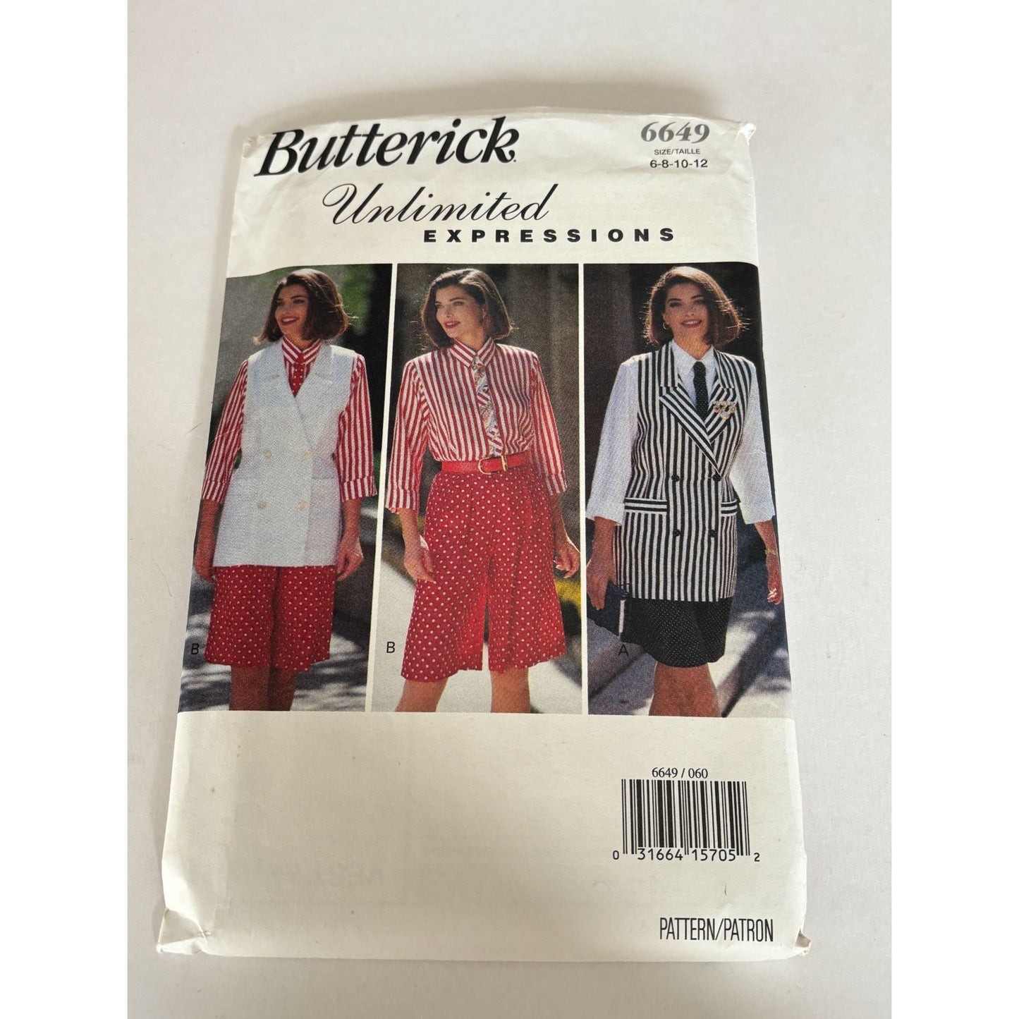 Butterick Sewing Pattern 6649 Vest Shirt Shorts Tie 90s Vintage Preppy 6-12 UC