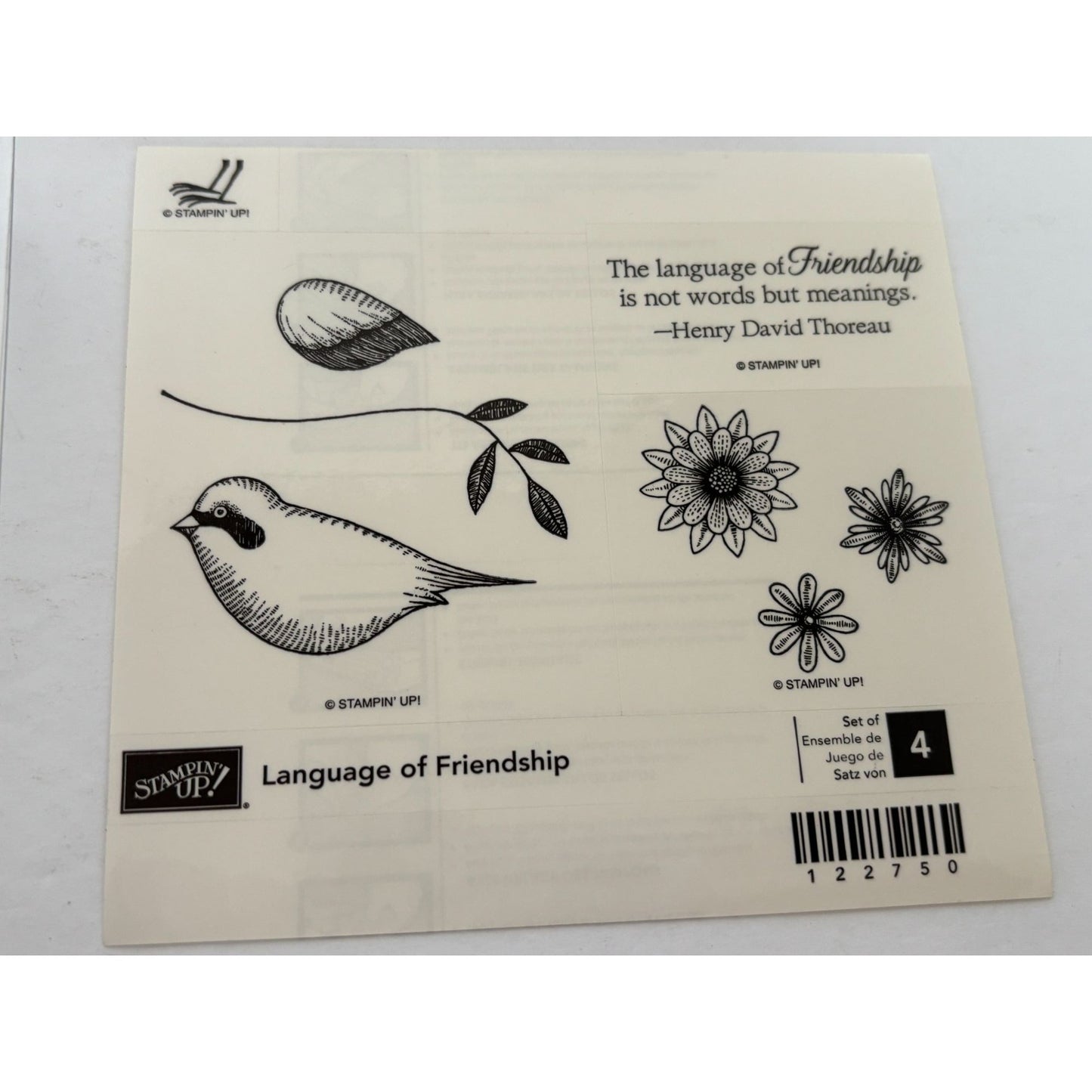 Stampin Up Rubber Stamp Set Language Of Friendship Bird Wing Quote Card Making