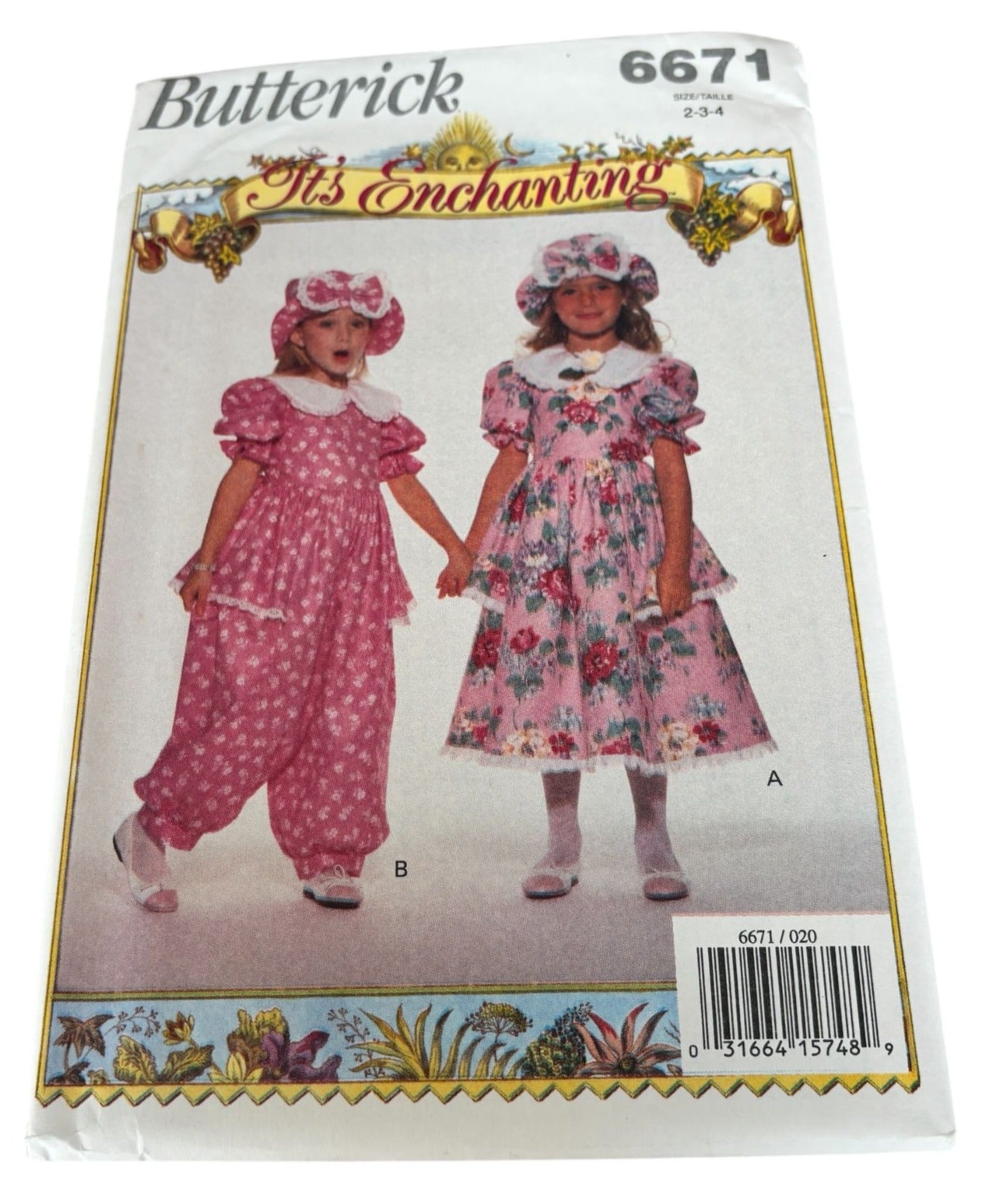 Butterick Sewing Pattern 6671 Girls Dress Romper Hat Easter Spring 90s 2 3 4 Uncut