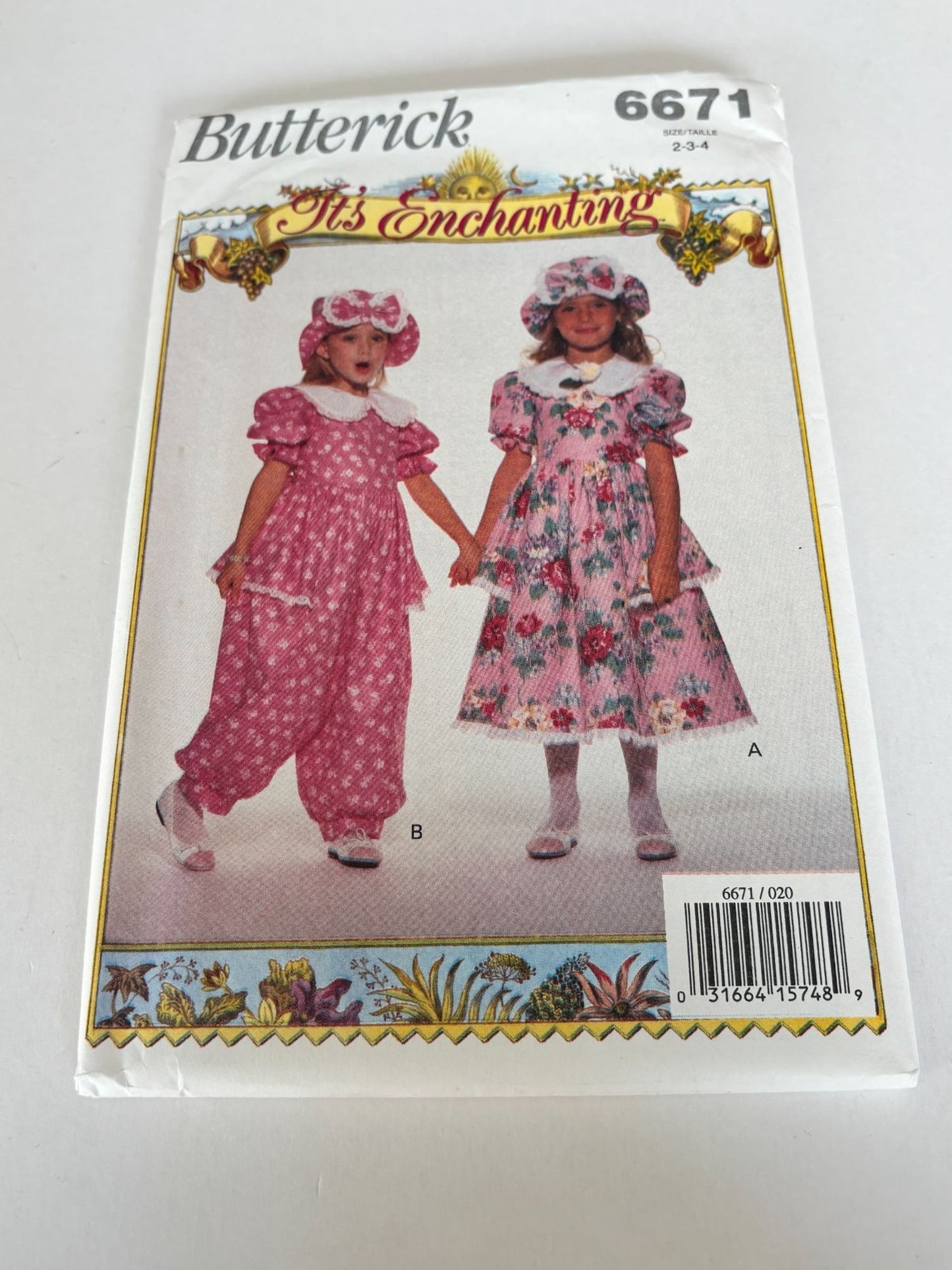 Butterick Sewing Pattern 6671 Girls Dress Romper Hat Easter Spring 90s 2 3 4 Uncut