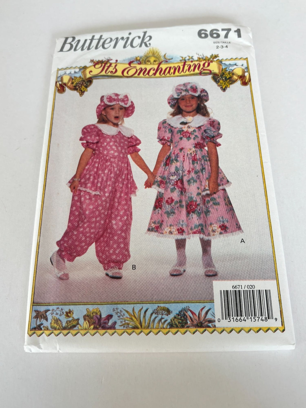 Butterick Sewing Pattern 6671 Girls Dress Romper Hat Easter Spring 90s 2 3 4 Uncut