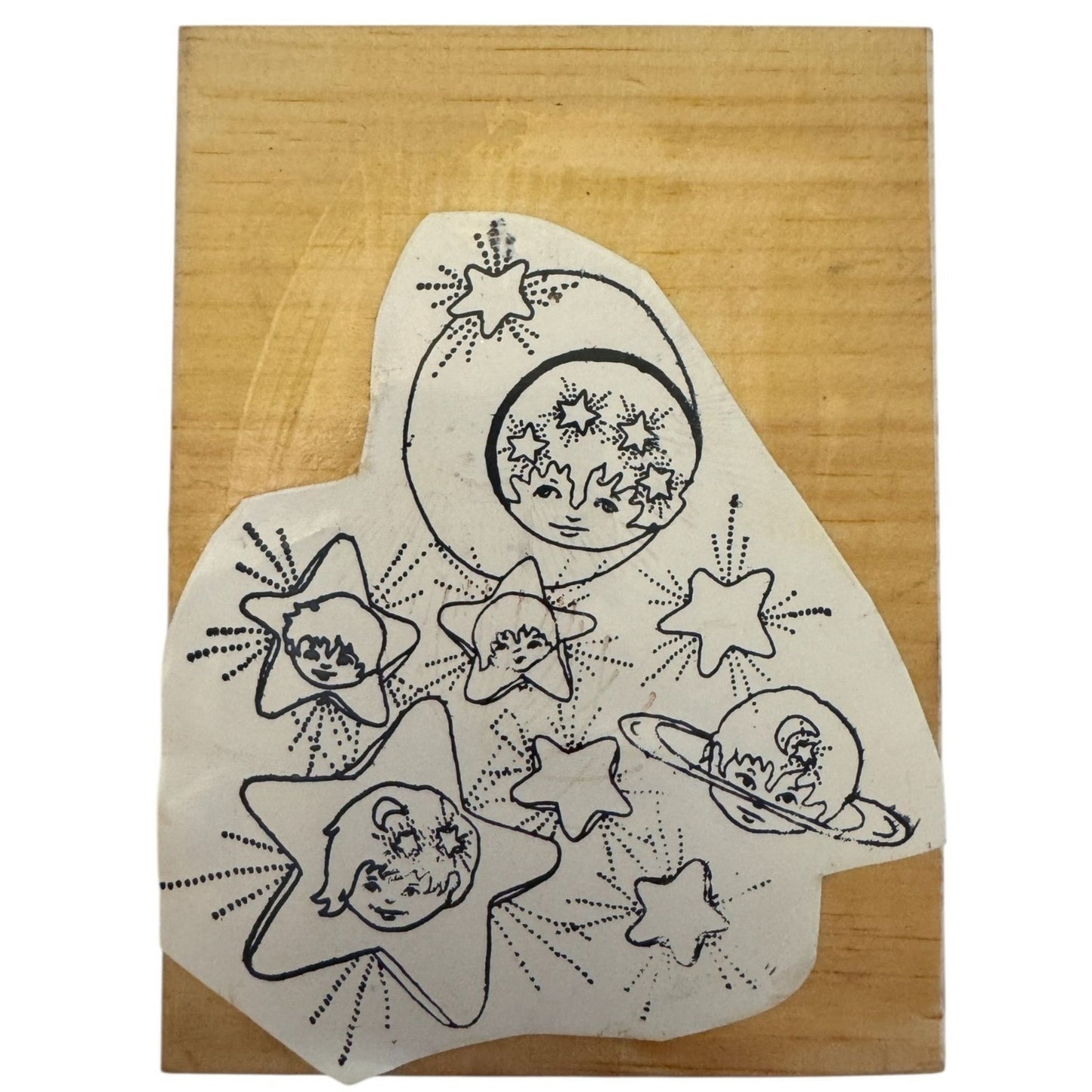 Celestial Moon Stars Rubber Stamp Outer Space Cosmic Faces Craft Cardmaking Scrapbook Journal