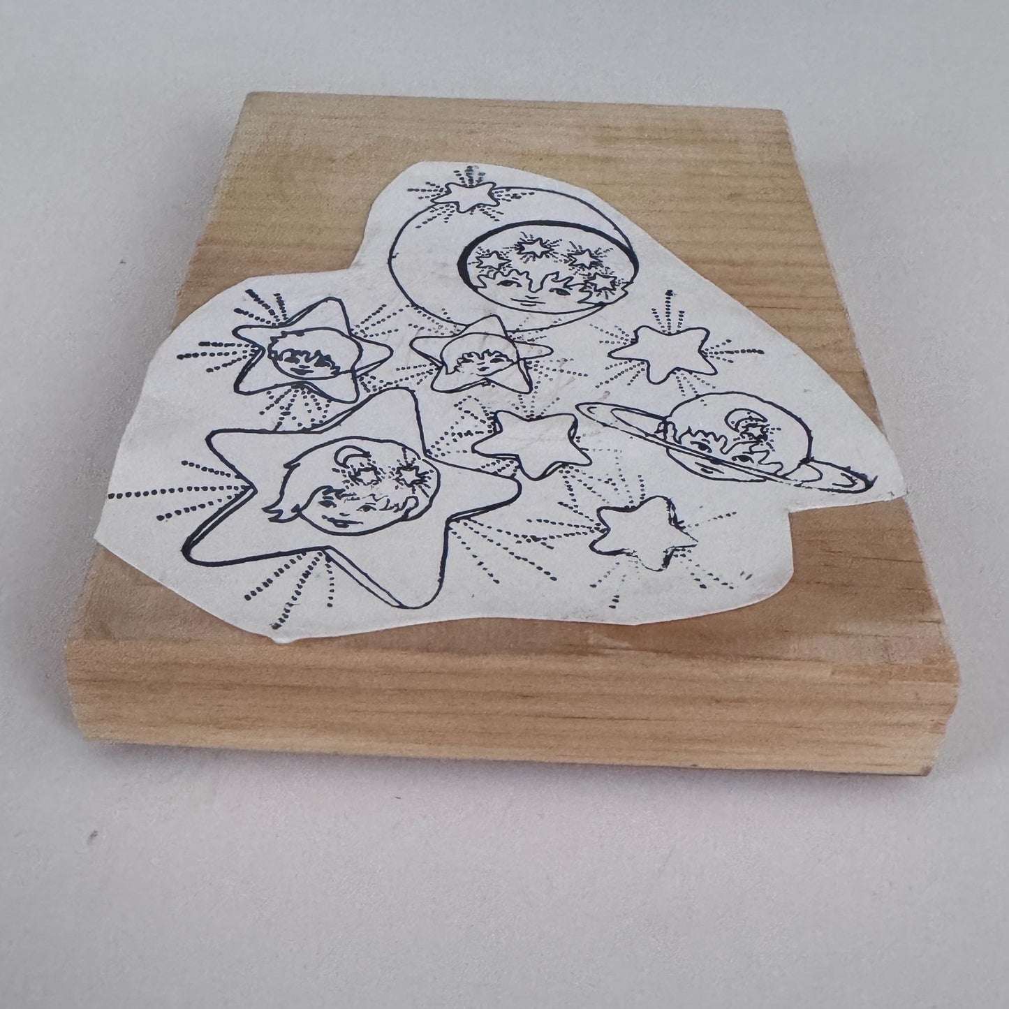 Celestial Moon Stars Rubber Stamp Outer Space Cosmic Faces Craft Cardmaking Scrapbook Journal