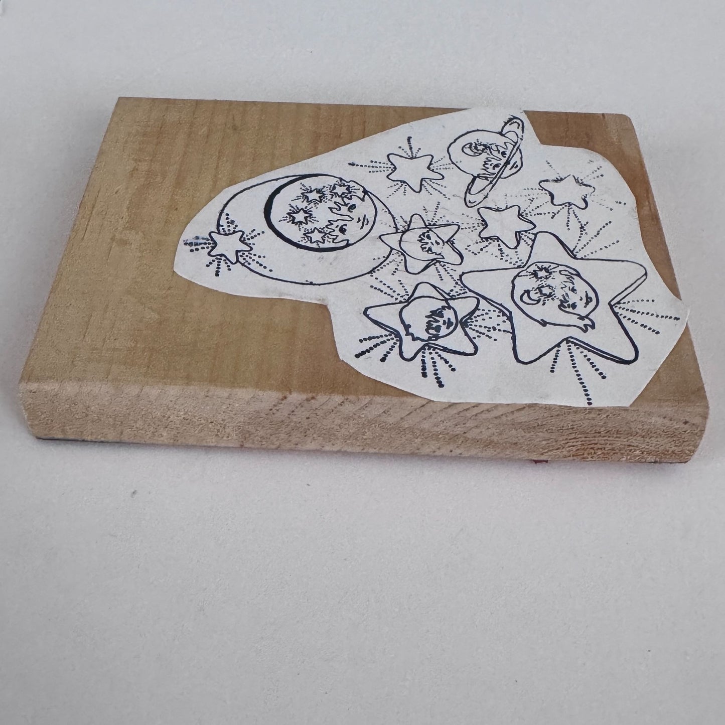 Celestial Moon Stars Rubber Stamp Outer Space Cosmic Faces Craft Cardmaking Scrapbook Journal