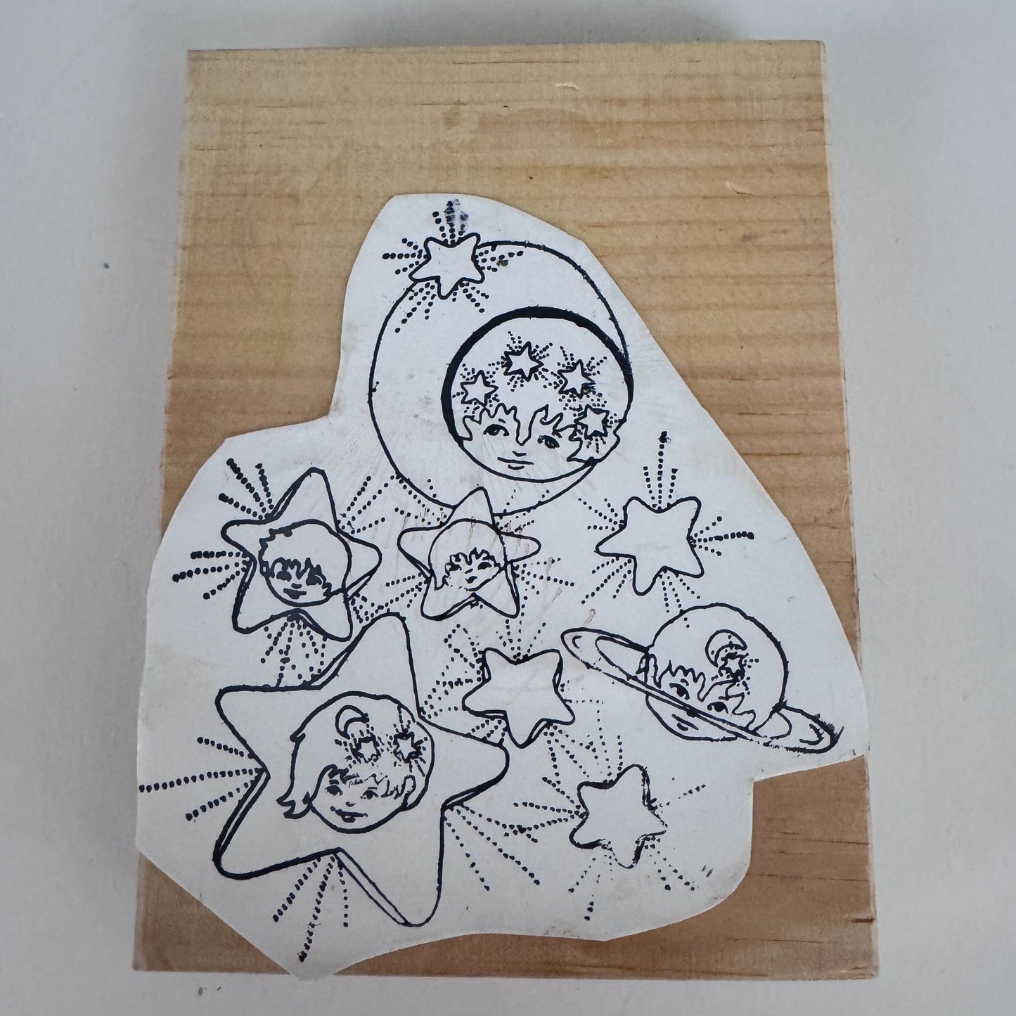 Celestial Moon Stars Rubber Stamp Outer Space Cosmic Faces Craft Cardmaking Scrapbook Journal