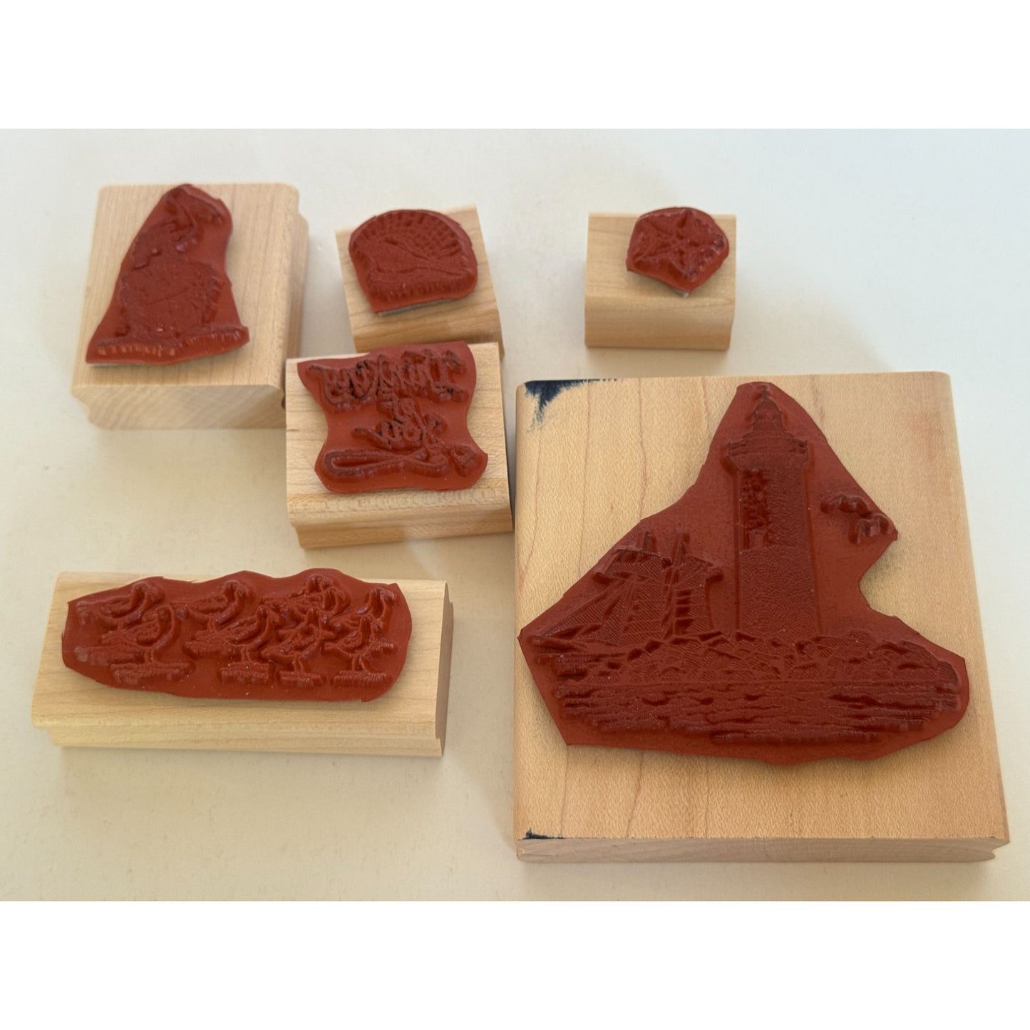 Stampin Up Rubber Stamps Calm Seas Nautical Lighthouse Seagulls Pelican Set 6