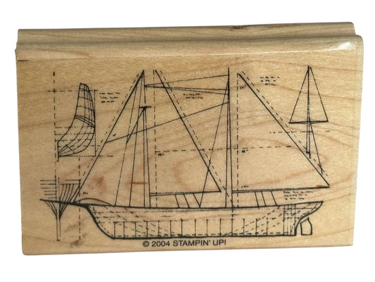 Stampin Up Rubber Stamp Ship Design Blueprint Nautical Sailing Sail Boat Craft
