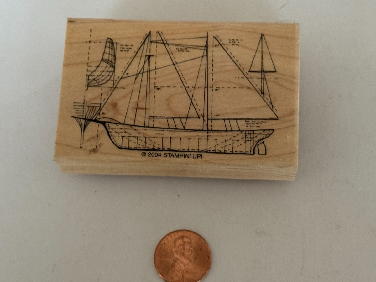 Stampin Up Rubber Stamp Ship Design Blueprint Nautical Sailing Sail Boat Craft
