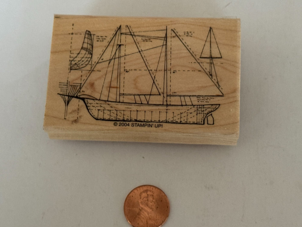 Stampin Up Rubber Stamp Ship Design Blueprint Nautical Sailing Sail Boat Craft