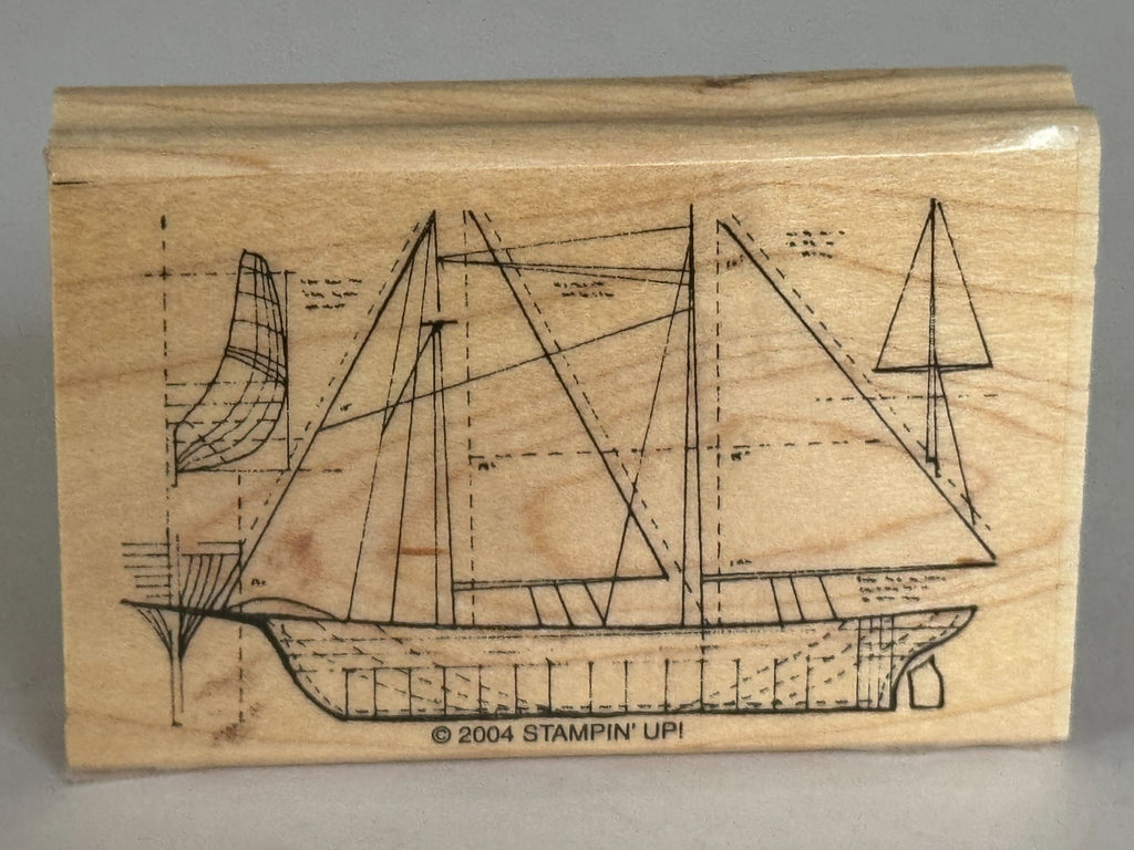 Stampin Up Rubber Stamp Ship Design Blueprint Nautical Sailing Sail Boat Craft