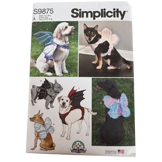Simplicity Sewing Pattern S9875 Pet Dog Costume Butterfly Dragon Wings Halloween