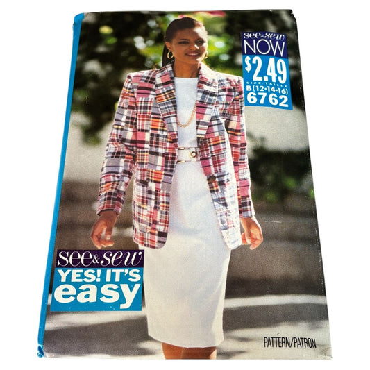 Butterick Sewing Pattern 6762 Jacket Top Skirt Outfit Career Suit 90s 12-16 Easy Uncut