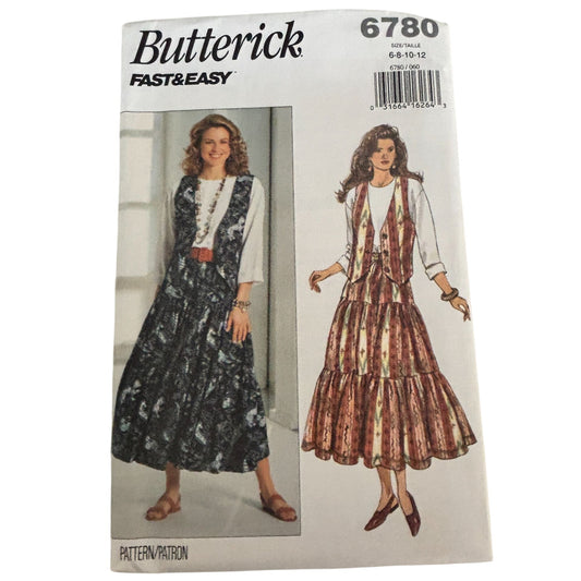 Butterick Sewing Pattern 6780 90s Vest Top Tiered Skirt Boho Layered Outfit 6-12 Uncut