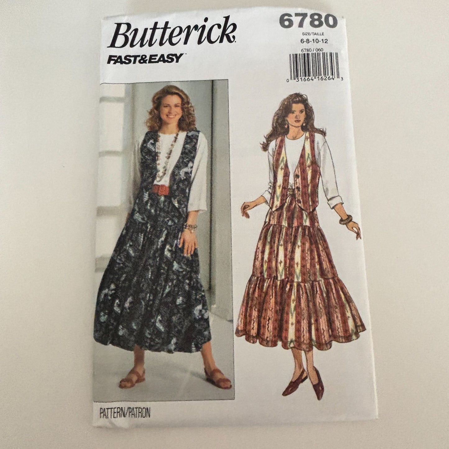 Butterick Sewing Pattern 6780 90s Vest Top Tiered Skirt Boho Layered Outfit 6-12 Uncut