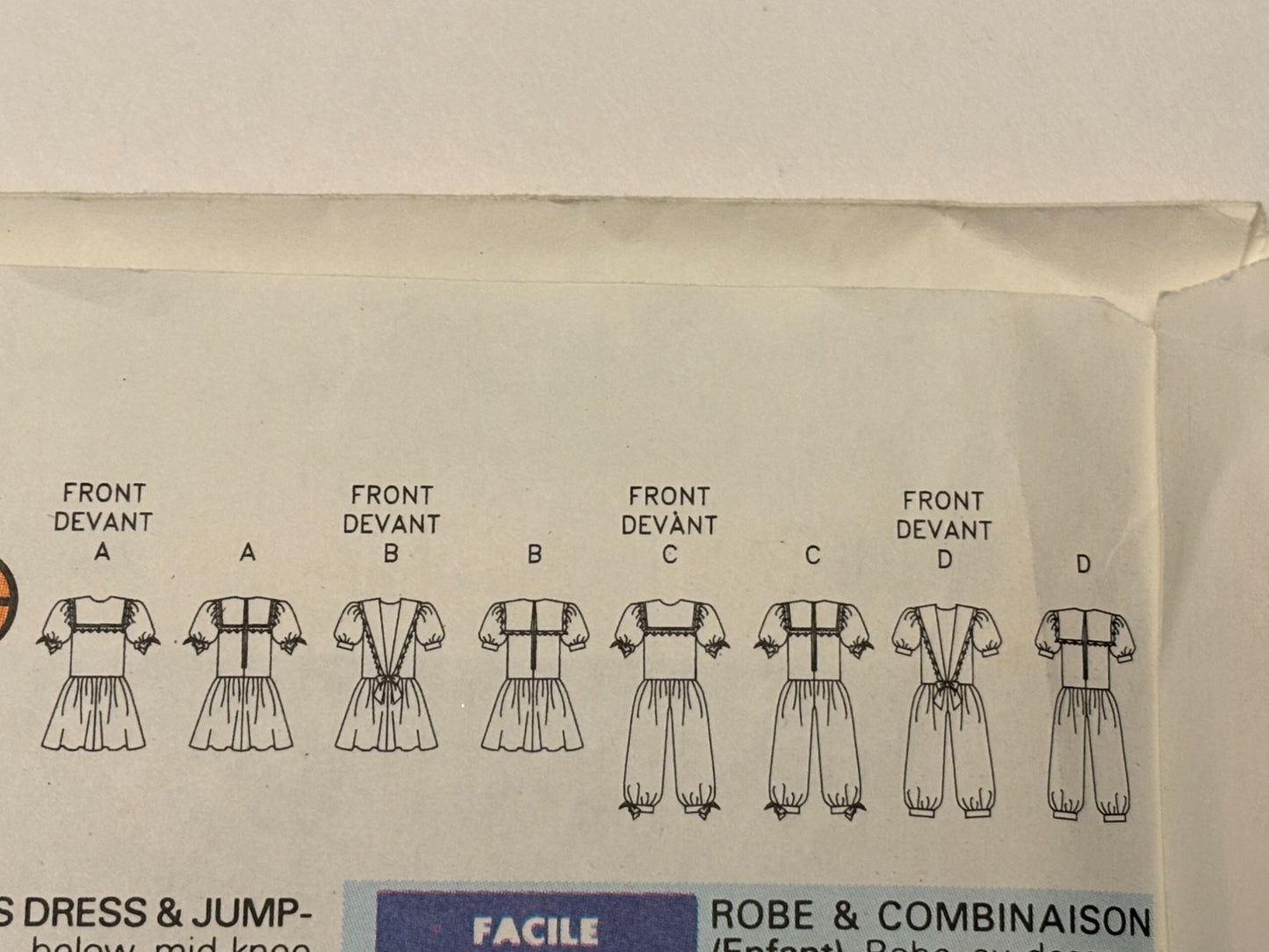 Butterick Sewing Pattern 5398 Romper Dress Jumpsuit Toddler Girls 2 3 4 1990s UC