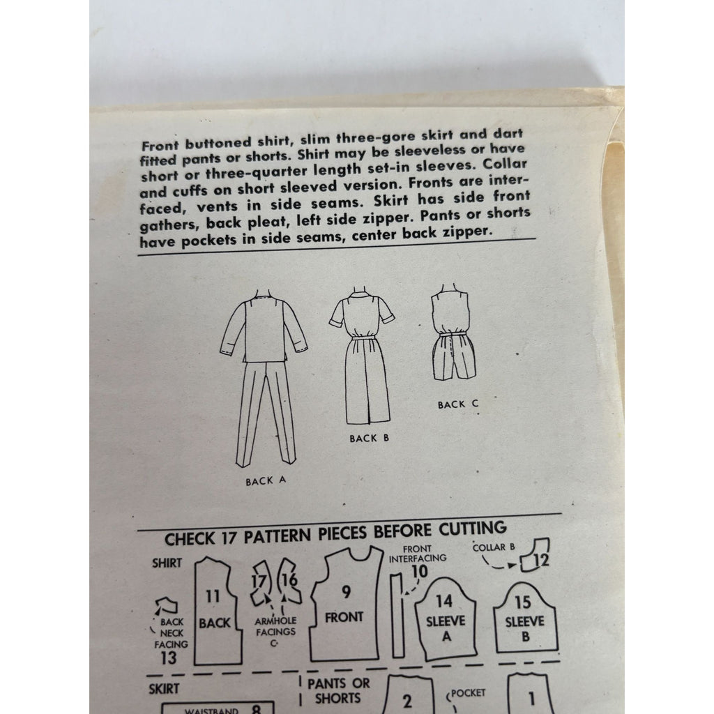 McCalls Sewing Pattern 6693 Junior Petite Shirt Skirt Pants Shorts 5JP 1962