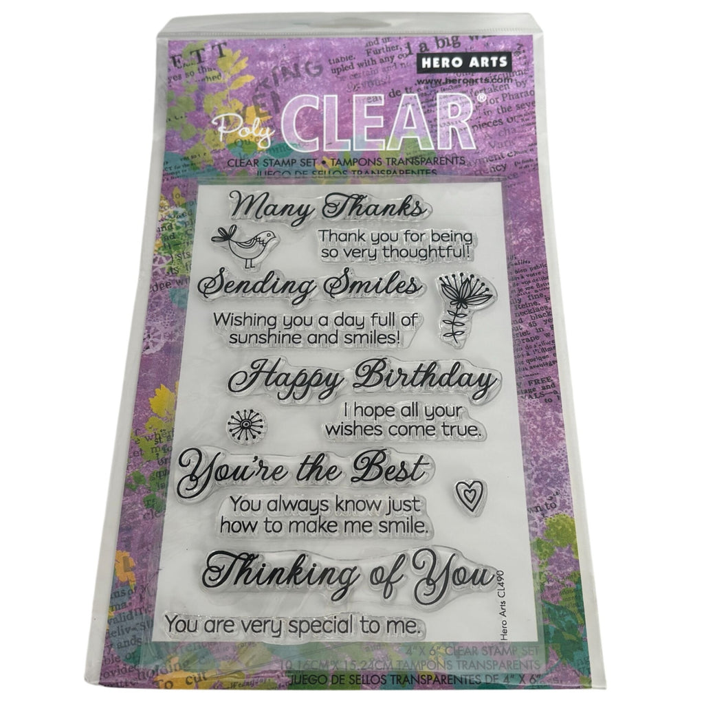 Hero Arts Poly Clear Stamps Sending Smiles Birthday Card Making Thank You Words Sentiments