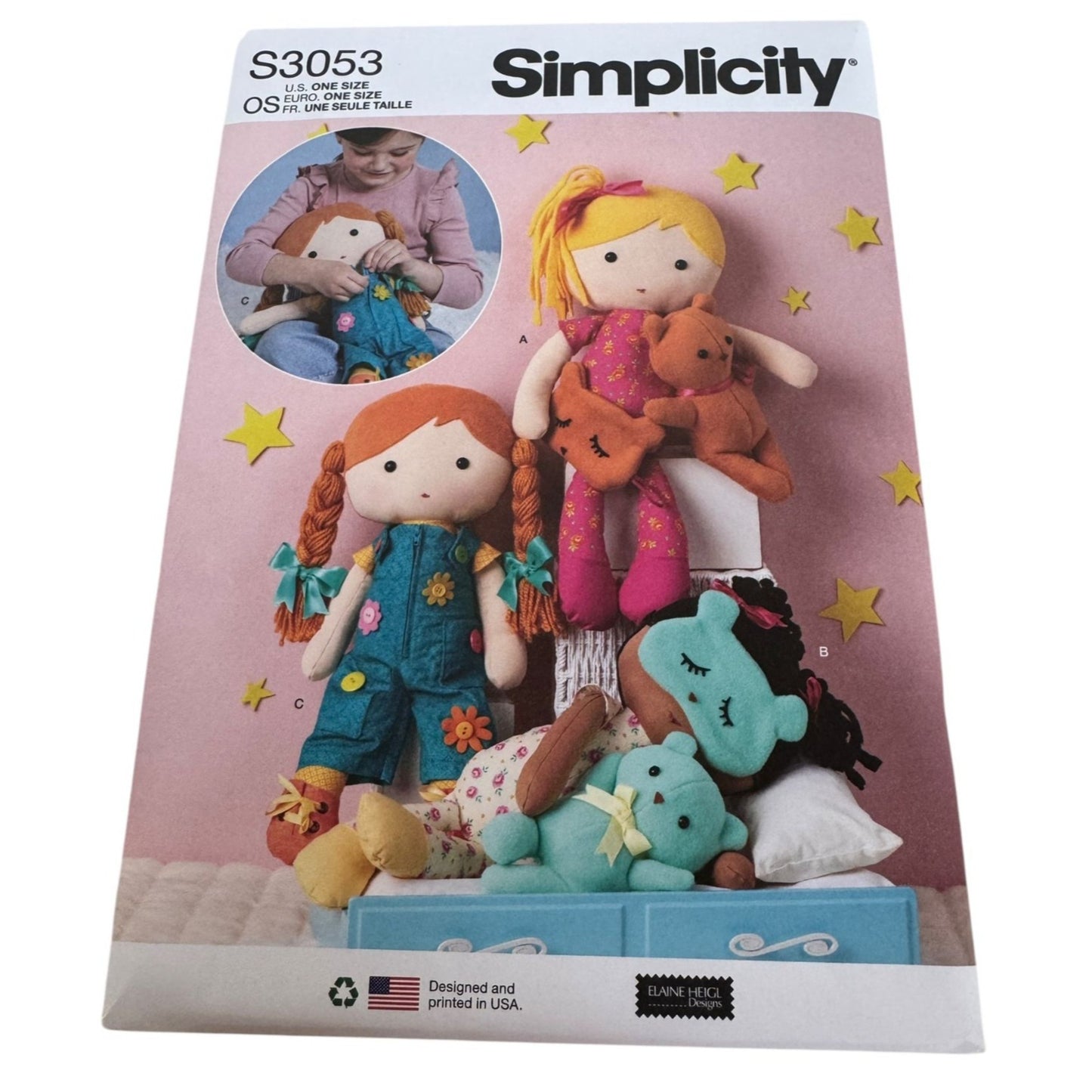 Simplicity Sewing Pattern S3053 Soft Doll and Doll Clothing Toddler Elaine Heigl